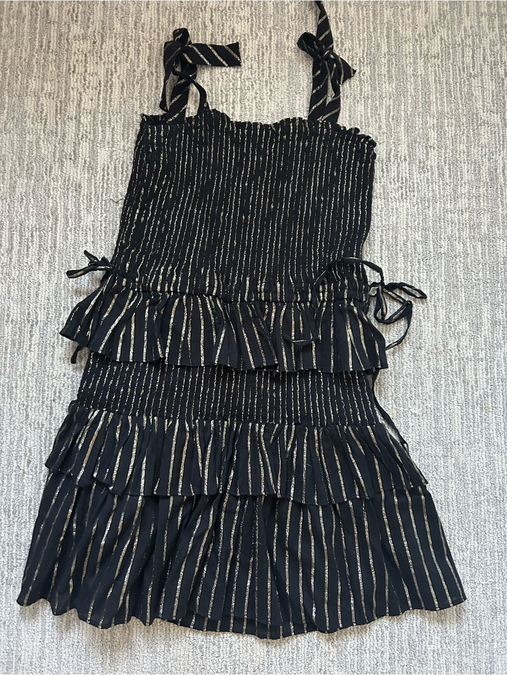 House of Harlow 1960 Black Mini Dress with Metallic Gold Stripes